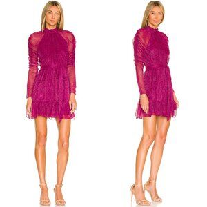 Tularosa Julissa Mini Dress Deep Fuchsia | Lurex Tie Waist Open Back | S | NWT